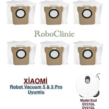 Roboclinic Xiaomi Mi Robot Vacuum 5 / 5 Pro Süpürge Uyumlu Yedek Toz Torba 6 Parça