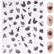 Aba Nails Siyah Beyaz Yaprak ve Kuş Çizim Tırnak Sticker Tırnak Etiketi Nail Art JO-1049W