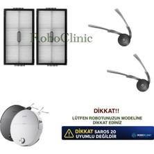 Roboclinic Roborock Saros 20 Sonic Robot Süpürge Uyumlu Yedek Yan Fırça, Hepa Filtre 4 Parça