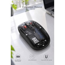 Başkenttekno Şeffaf Çift Modlu Fare Bluetooth 5.2 + 2.4g Kablosuz Mouse TM23 Siyah
