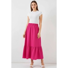 Kadın Fırfırlı Ucu Koyu Pembe Etek