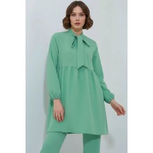 Kadın Fular Yaka Beli Büzgülü Mint Takım