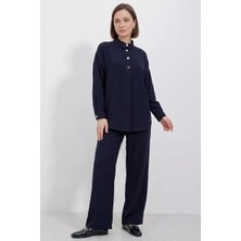 Kadın Düğmeli Oversize Lacivert Takım