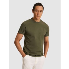 Cacharel Erkek Haki Slim Fit Bisiklet Yaka Pamuk Karışımlı Basic T-Shirt 50328373-VR027