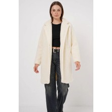 Kadın Geniş Yaka Oversize Ekru Kaban
