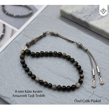 Adiyak Erkek Arkadaşa Hediye Lüks 8 mm Amazonit Doğal Taş Tesbih Çelik Püsküllü