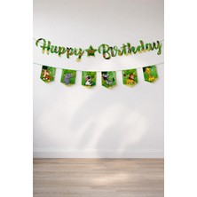 Patladı Gitti Safari Temalı Happy Birthday Banner Seti – Doğum Günü Yazı Bannerı ve 6’lı Flama Süs