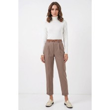 Kadın Kemerli Pamuklu Camel Pantolon