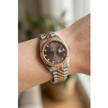 Beverly Hills Polo Club Gümüş-Rose Yuvarlak Kasa Kadın Kol Saati | 30 mm Çelik Kasa, Kahverengi Kadran