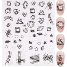 Aba Nails Beyaz Siyah Geometrik Çizim Tırnak Sticker Tırnak Etiketi Nail Art JO-1053W