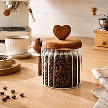 Nacario Akasya Kapaklı Cam Kavanoz 460 ml Kaşıklı | Hava Geçirmez Baharatlık Çay Kahve Şeker