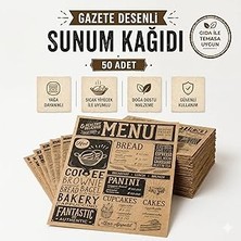 Nacario Gazete Desenli Sunum Kağıdı 50 Adet - Yağa Dayanıklı Hamburger, Tost ve Fast Food Kağ