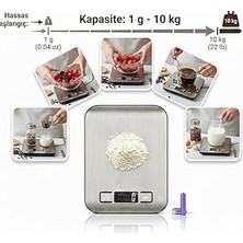 Nacario Dijital Hassas Mutfak Terazisi - 10KG/1G Kapasiteli, Paslanmaz Çelik Gövde, LCD Ekranlı,