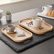 Nacario Deconox Dikdörtgen Bambu Servis Tepsisi, 2'li Set, 33X22 cm ve 40X28 cm | Dikdörtgen Bambu