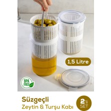 Empressco 2'li 1,5 Litre Süzgeçli Saklama Kabı Zeytinlik Turşuluk