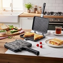 Nacario Deconox Çift Taraflı Ocak Üstü Döküm Tost Makinesi, Granit Efektli Yanmaz Yapışmaz S