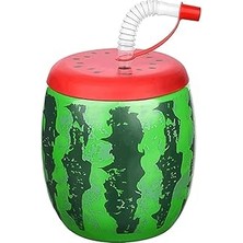 Nacario Titiz Marka Karpuz Desenli Pipetli Bardak, 900 ml Kapasiteli, Çok Renkli