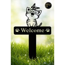 Empressco Kedi Figürlü Metal Bahçe Dekoru – Welcome Yazılı Bahçe & Kapı Süsü - Fiyatı, Yorumları