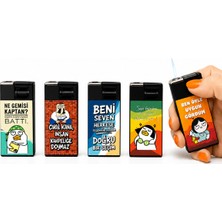 Onr Store Komik Söz Baskılı Pürmüz Alevli Gazlı Çakmak Seti 5\'li Renkli Koleksiyon