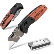 Nacario Workpro WP211035 Ağır Hizmet Maket Bıçağı, Çelik/ahşap Gövde, Katlanır, 11 Yedek B