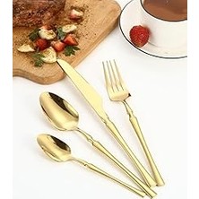 Nacario Çelik 24 Parça 6 Kişilik Gold Yemek Kaşık Çatal Bıçak Set CIN738SR