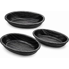 Nacario Siyah Oval Sunum Tabağı Seti, 3'lü, 26X16 Cm, Modern Tasarım, Atıştırmalık ve Yemek