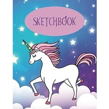 Nacario Unicorn Sketchbook: Cute Unicorn On Rainbow Glitter Clouds, Large Blank Sketchbook For Girls
