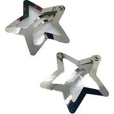 Nacario Gümüş Rengi Çok Şık Yıldızlı Çıtçıtlı Saç Tokası 2'li (3cm) Gri Tek Ebat