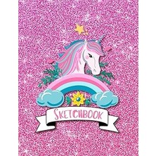 Nacario Sketchbook: Cute Unicorn Glitter Affect Sparkle Pink Background, Large 8.5" x 11", 110 Pages