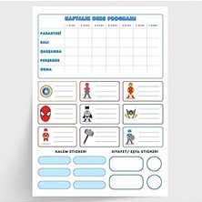Nacario Bimotif Kahraman Figürlü Isimlik, Ders Programı, Kalem ve Eşya Sticker Seti, Mavi 10 Say