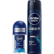 Nacario Nivea Men Erkek Sprey Deodorant Deep Beat 150ML ve Mini Roll-On Fresh Active 25ML Set, Ter K