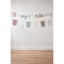 Patladı Gitti Pastel Bohem Happy Birthday Banner Seti – Ekose Flama Süslü Doğum Günü Dekorasyonu
