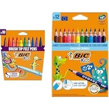 Nacario Bıc Kids Visaquarelle Fırça Uçlu Boya ve Evolution Jumbo Kuru Boya Seti (10'lu + 12'li)