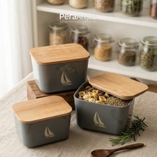 Pera Wooden Pera Sail White/grey - Kayın Kapaklı 3'lü Saklama Kabı Seti