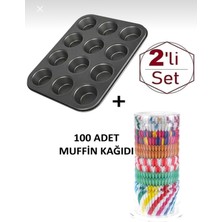 Empressco 12'li Muffin Kek Kalıbı ve 100 Adet Kağıt Kek Kalıbı Seti, Ideal Pişirme Çözümleri