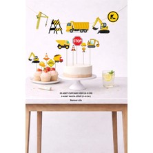 Sinek Kupası Tasarım Inşaat Temalı Doğum Günü Seti 5 Figür Banner 5 Figür Pasta Süsü 20 Adet Cupcake Set