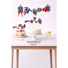 Sinek Kupası Tasarım Süperman Doğum Günü Seti 5 Figür Banner 5 Figür Pasta Süsü 20 Adet Cupcake Set