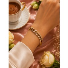 Jammy Jewerly Gold Taş Detaylı Kalın Zincir Çelik Bileklik – Işıltılı ve Modern Tasarım