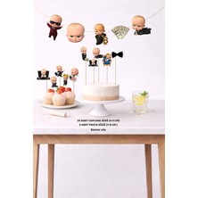 Sinek Kupası Tasarım Boss Baby Patron Bebek Doğum Günü Seti 5 Figür Banner 5 Figür Pasta Süsü 20 Adet Cupcake Set
