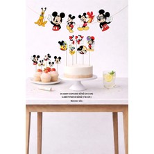 Sinek Kupası Tasarım Mickey Mouse Doğum Günü Seti 5 Figür Banner 5 Figür Pasta Süsü 20 Adet Cupcake Set