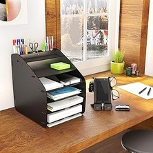 Nacario Design Otto Large Modest - 6 Renk A4 Evrak Rafı Masaüstü Organizer Düzenleyici (Siyah)
