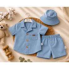 Omeca Concept Erkek Bebek Şapkalı Denim Gömlek Şort Takımı