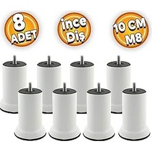 Nacario BADEM10 Mobilya Metal Kanepe Baza Koltuk Destek Ayağı M8 Civata Beyaz Metal Ayak 10 cm (8
