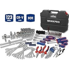 Nacario Workpro WP202533 1/4'’ 3/8’’ 1/2'’ 123 Parça Cr-V Metrik Ağır Hizmet Lokma ve Kom