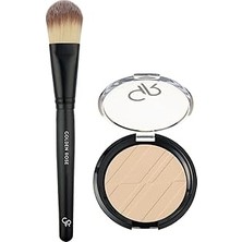 Nacario Golden Rose Foundation Brush - Fondöten Fırçası ve Silky Touch Compact Powder No: 04 Alm