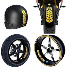 Nacario Moto Rider 4'lü Sticker Seti Yaldızlı Gold Iç Dış Jant Şeridi Kask ve Çamurluk