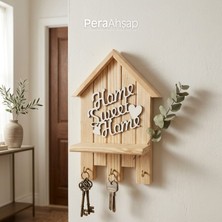 Pera Wooden Key No.03 Kalp Detaylı Ev Model Ahşap Anahtarlık