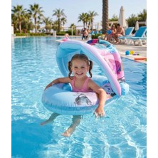 Silveryrose Store Nunu  Gölgelikli Bebek Deniz Simidi Oturaklı Baby Float Uv Korumalı 0-3 Yaş