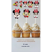 Sinek Kupası Tasarım Minnie Mouse Kırmızı Temalı Konsept Kürdanlı Cupcake Süsü Doğum Günü Süsü *20'li Kalın Kağıt