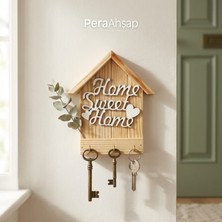 Pera Wooden Key No.04 Kalp Detaylı Mini Ev Ahşap Anahtarlık